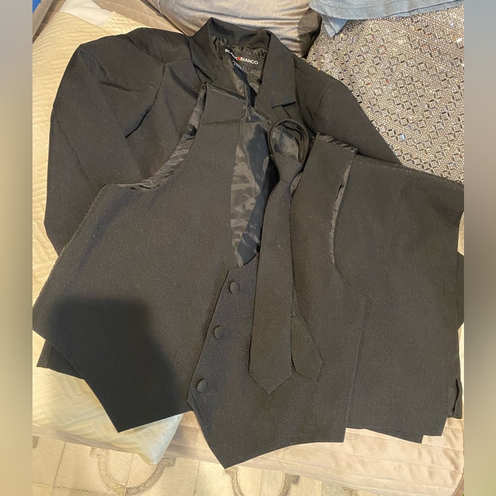 Black N Bianco Boys'  Modern Slim Fit 5 PIECE Suit In Helen Black - Picture 10 of 10